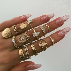Gold coin printed ring set